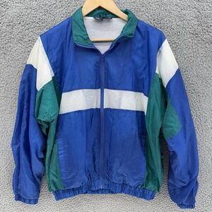 John Blair Green White Blue Men's L Nylon Windbreaker Jacket VTG 90s Color Block